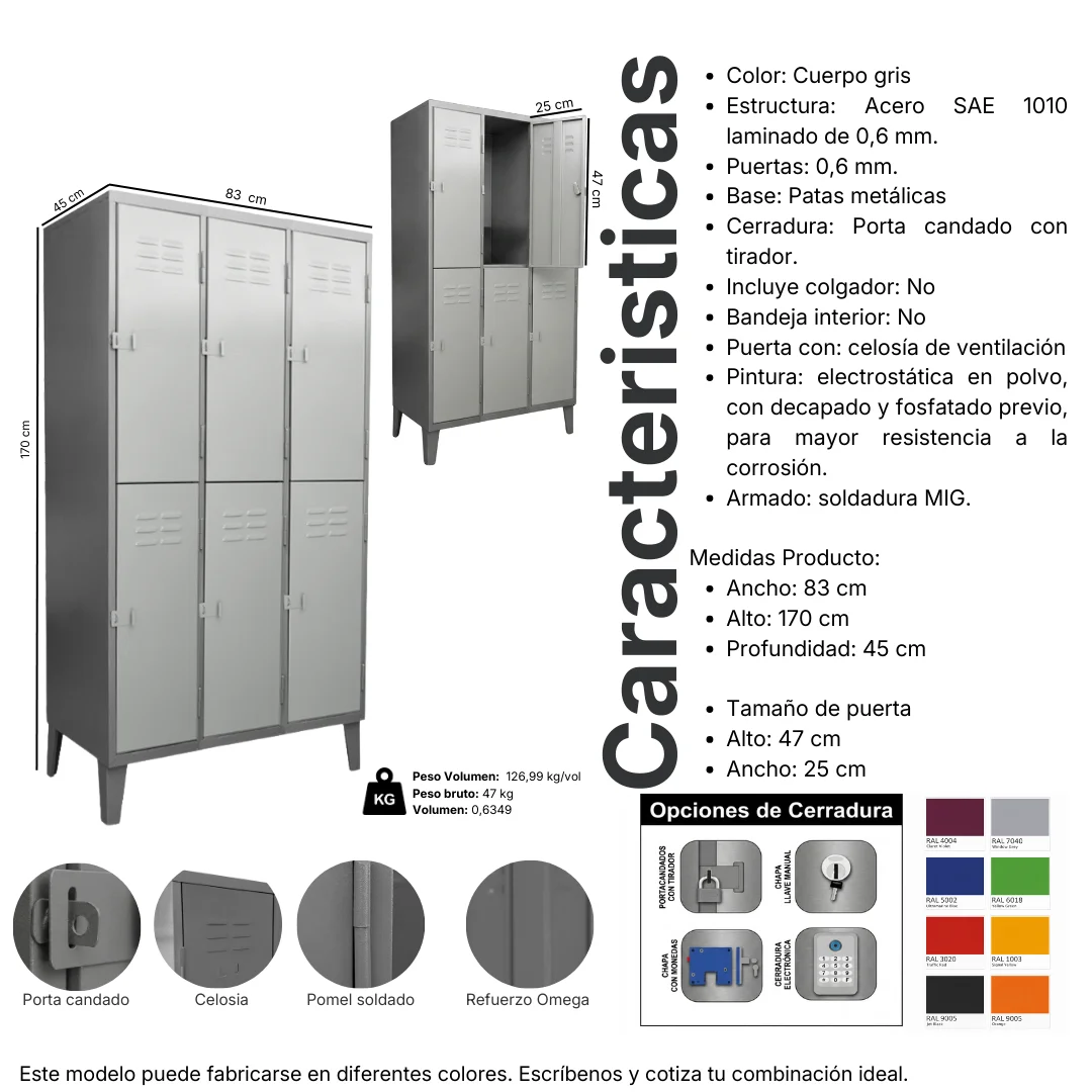 Locker Metálico 09 Puertas - 3 Cuerpos Triples