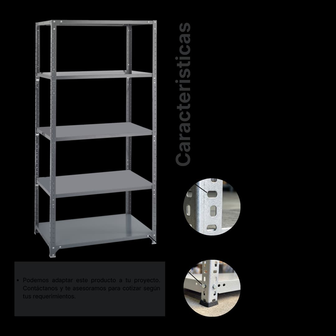 Ficha técnica y medidas de la Estantería Mecano Metálica 40 × 90 × 200 cm (5 bandejas)