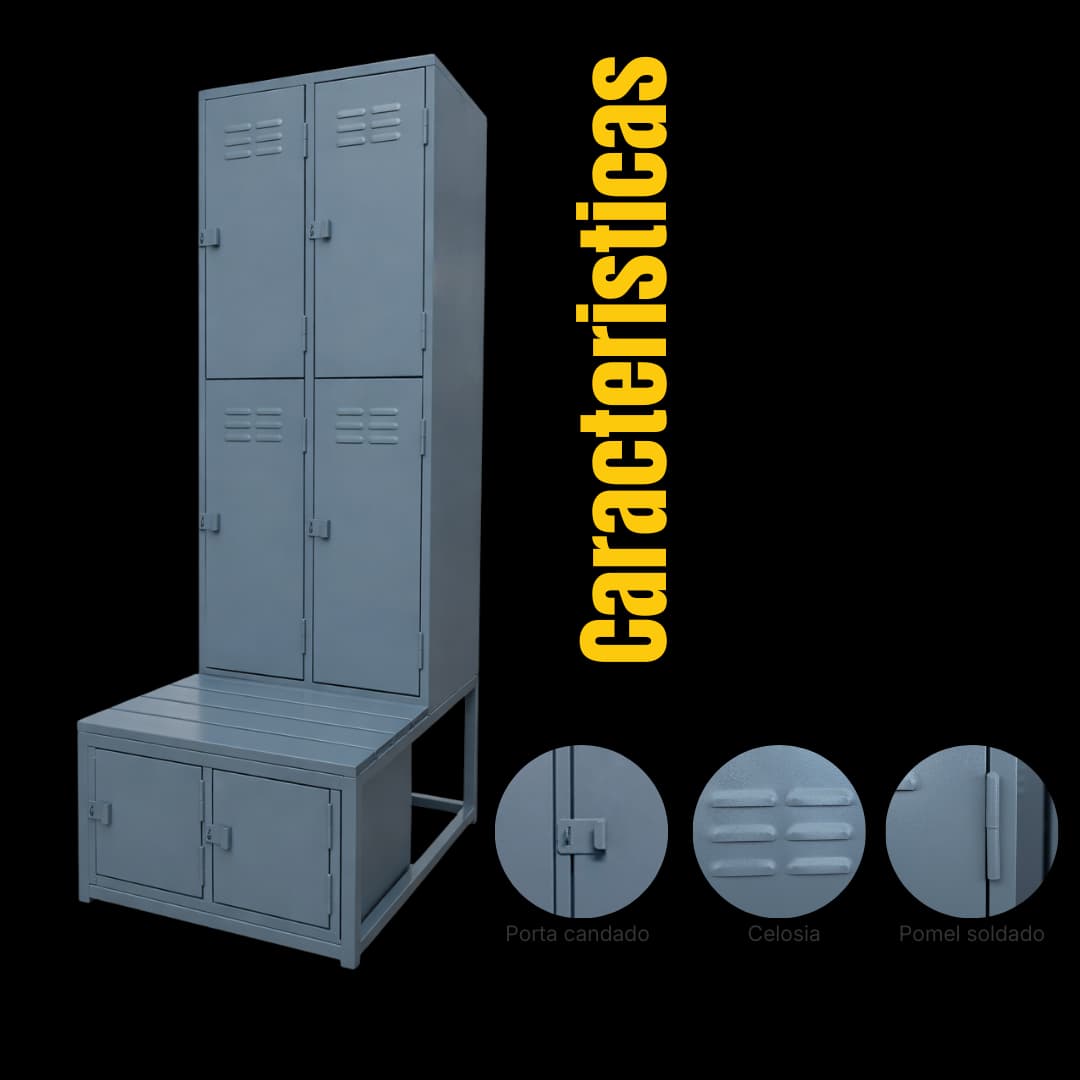 Ficha técnica y medidas del Locker Minería 6 puertas con banca incluida