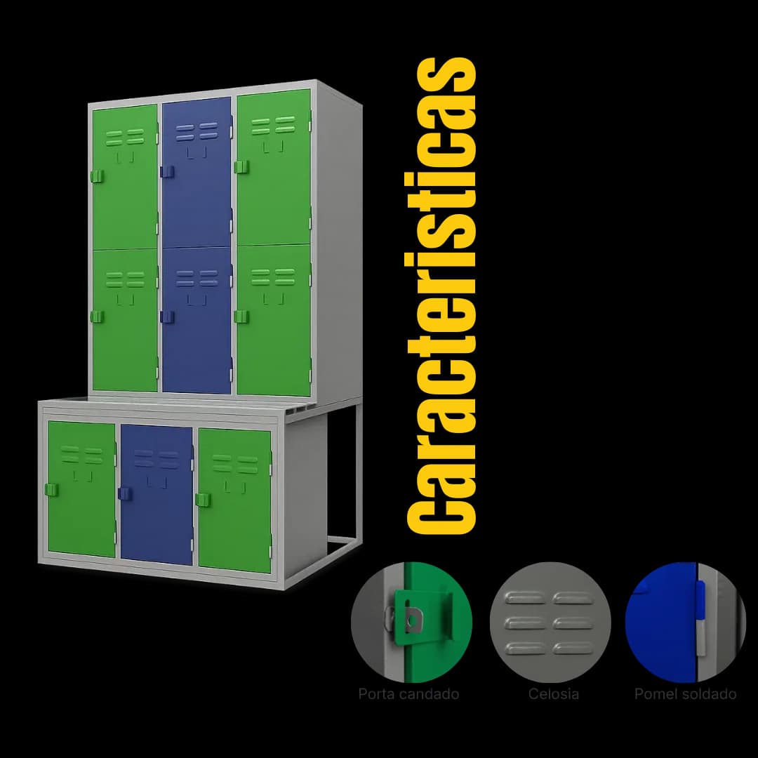 Ficha técnica y medidas del Locker Minería Especial 09 puertas con banca