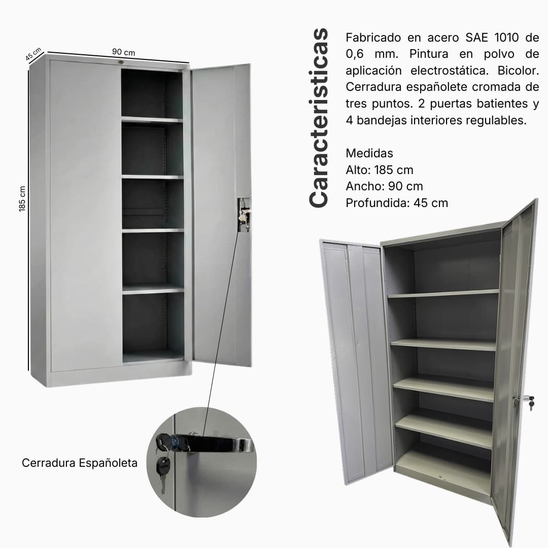 Ficha técnica y medidas del Storage Metálico 2 Puertas – 4 Bandejas