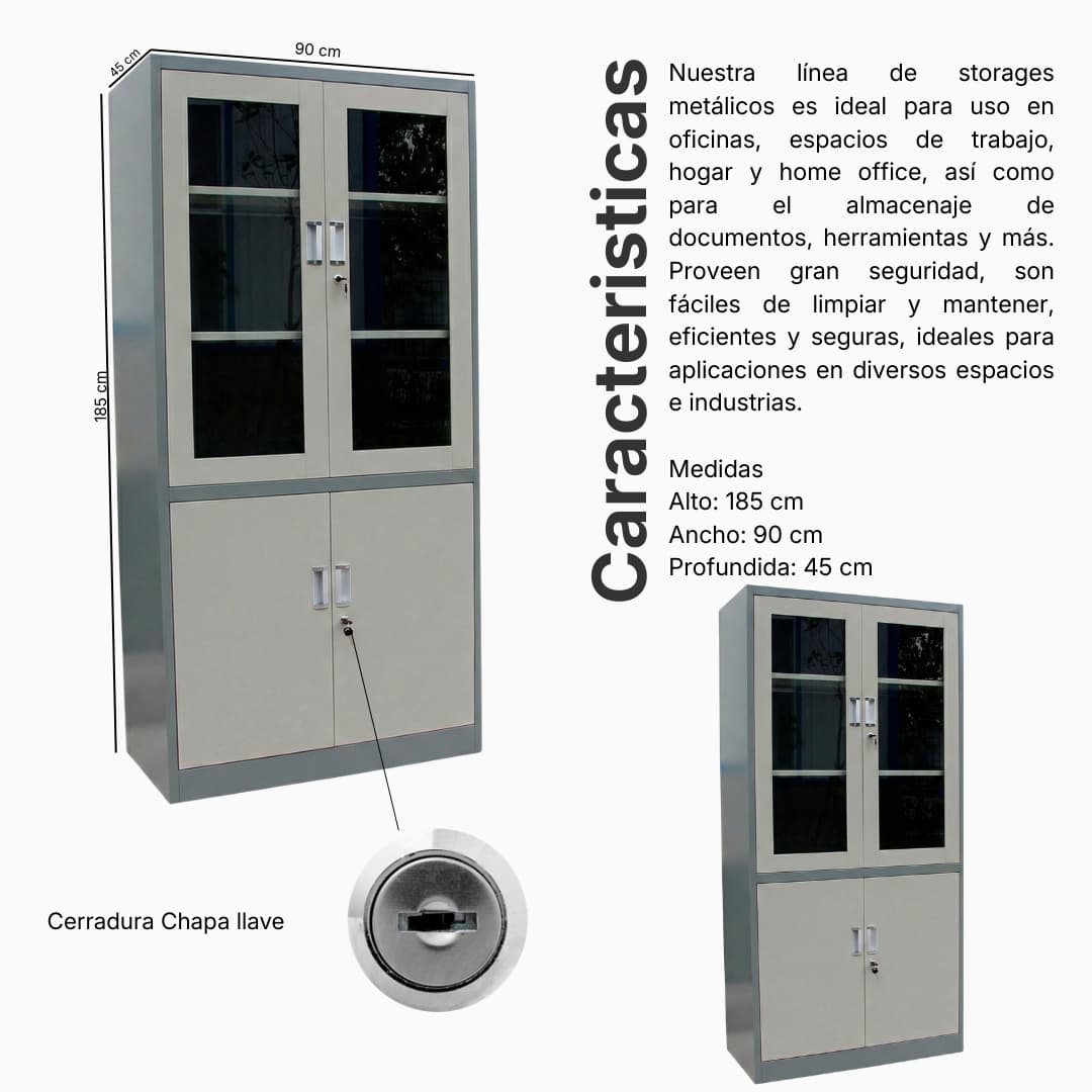 Ficha técnica y medidas del Storage Metálico Vitrina Mixta