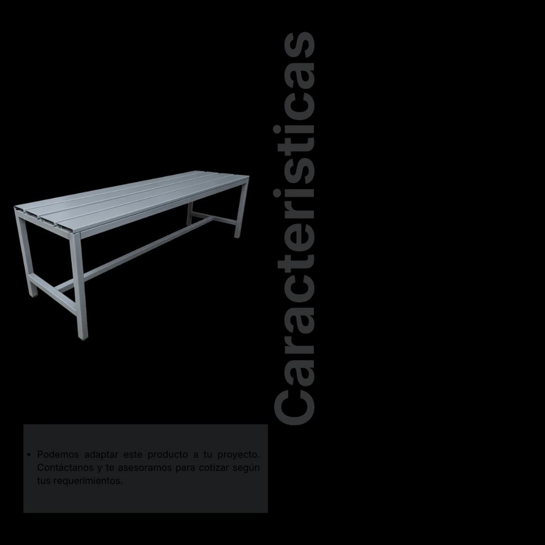 Ficha técnica y medidas de la Banca metálica simple 200 × 45 × 45 cm