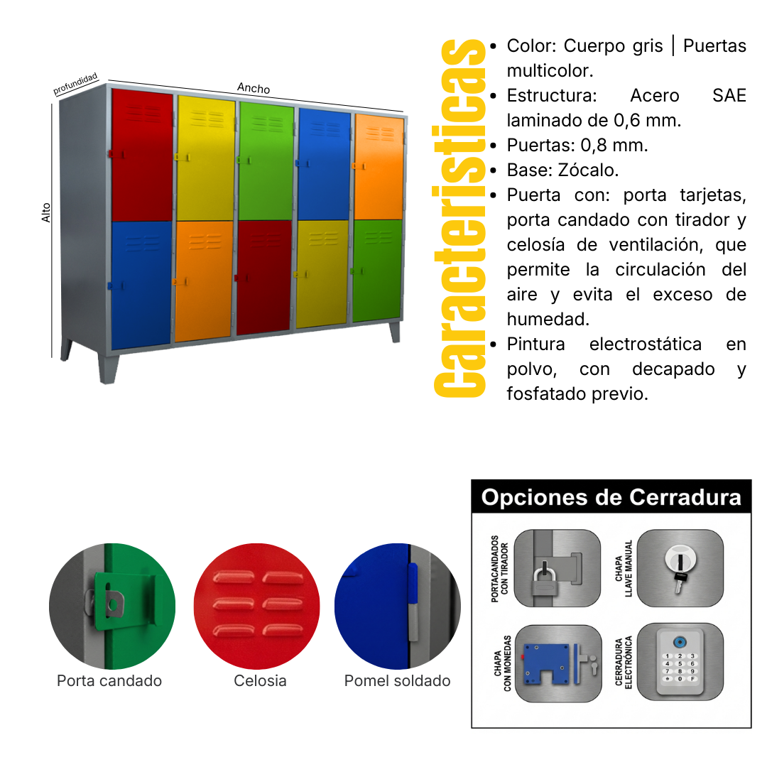 Ficha técnica y medidas de Locker Jr. – 15 puertas Triples