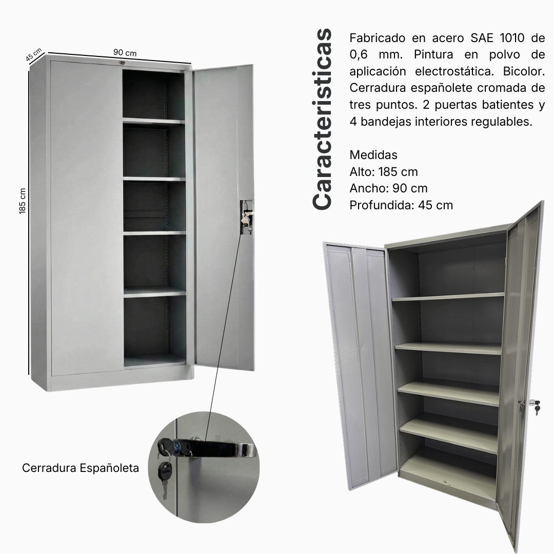 Ficha técnica y medidas del Storage Metálico 2 Puertas – 4 Bandejas